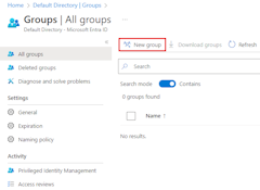 Uma captura de ecrã a mostrar a localização do botão Novo Grupo na página Todos os grupos.