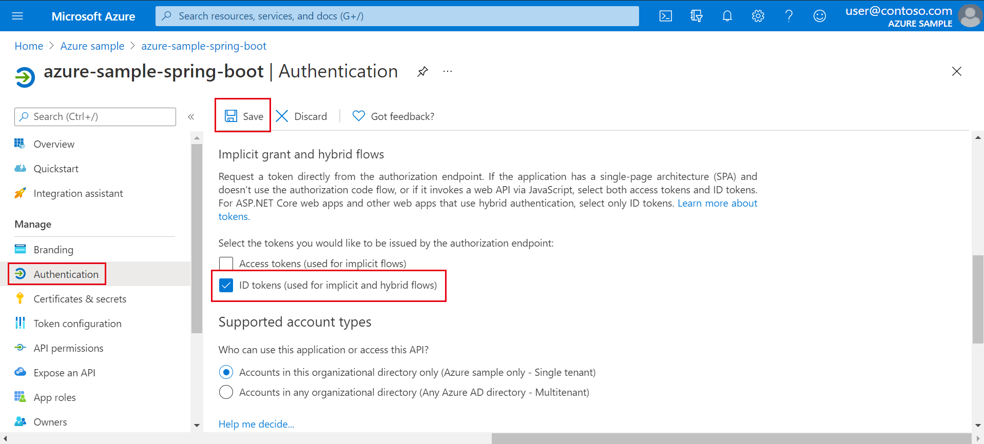 Screenshot of application Authentication screen with 'ID tokens' selected.