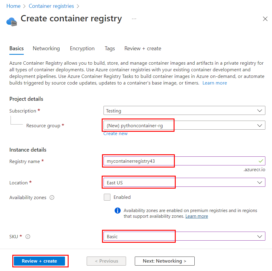 Screenshot showing how to search for container registries services in Azure portal.