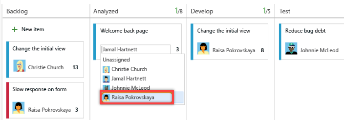 Captura de tela que mostra a atribuição de um item de um quadro.