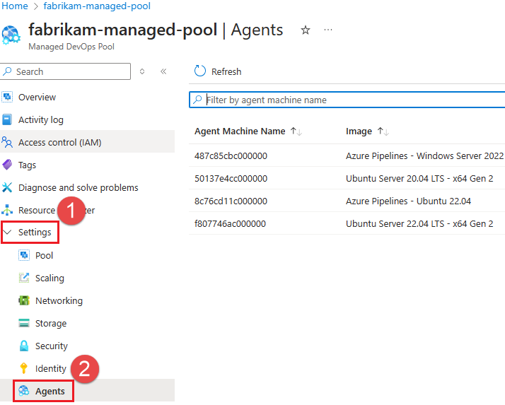 Captura de tela que mostra a lista de agentes e seus status.
