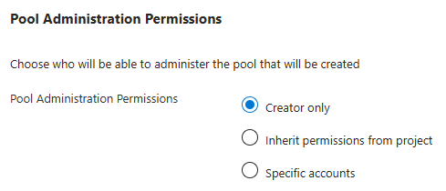 Captura de tela que mostra como configurar permissões de administração do pool.