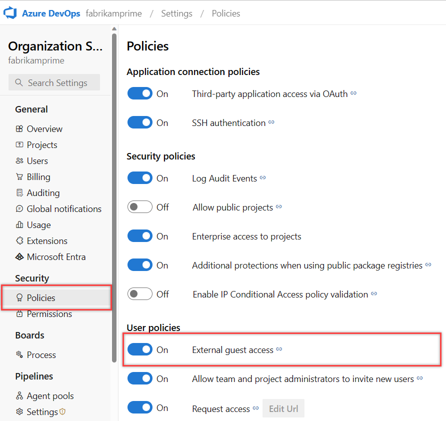 Captura de tela da política Convidar usuários do GitHub.