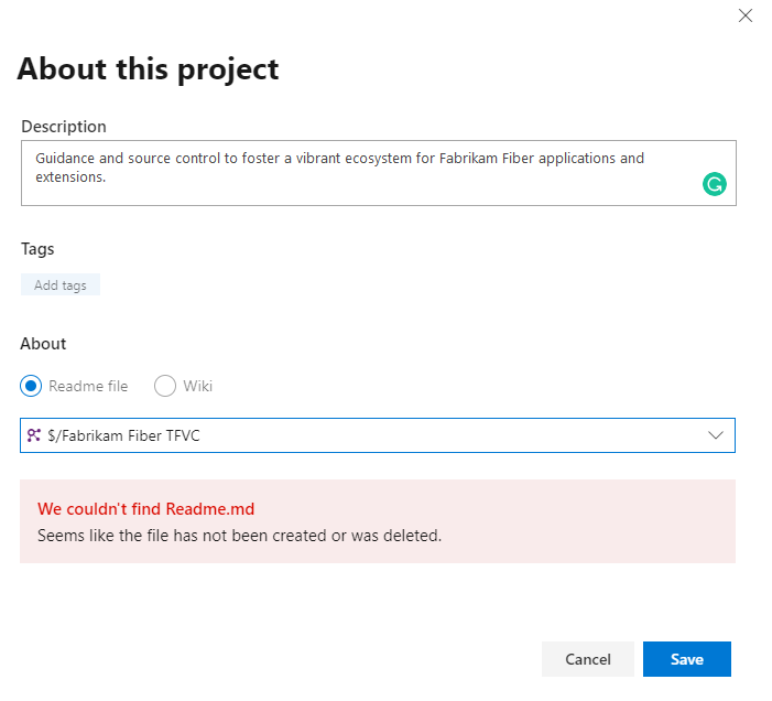 Screenshot of About this project dialog.