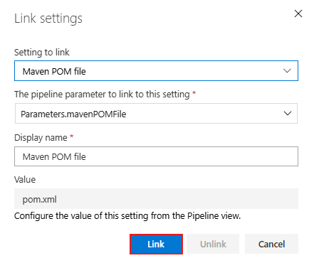Uma captura de ecrã que mostra como ligar um novo parâmetro numa pipeline clássica.