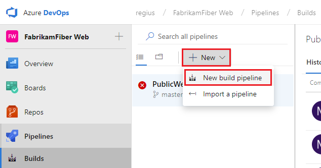 Selecione o botão do separador de compilação