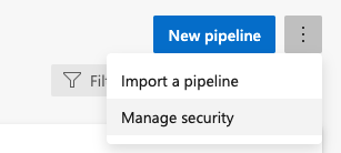 Captura de tela mostrando a seleção de segurança para todos os pipelines em um projeto. 
