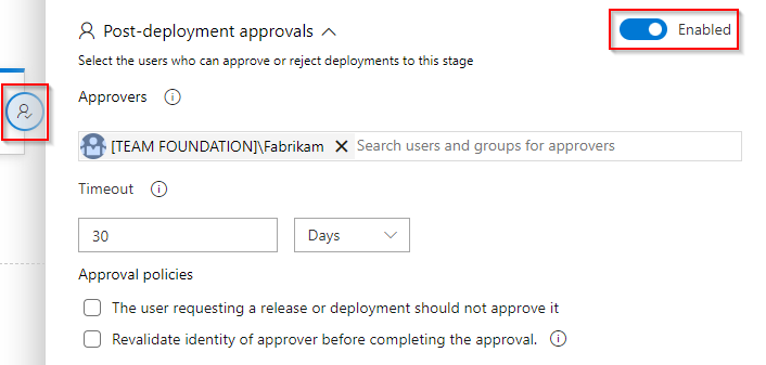 Uma captura de tela mostrando como configurar aprovações pós-implantação.