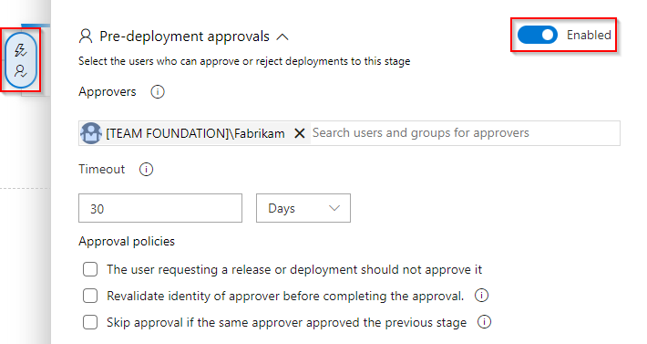 Uma captura de tela mostrando como configurar aprovações de pré-implantação.