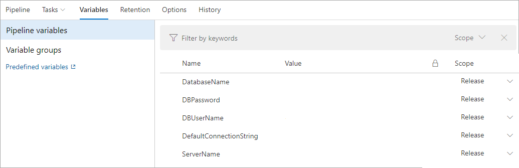 Configurando variáveis de pipeline