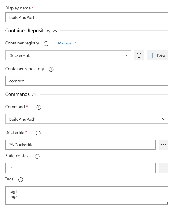 Captura de ecrã a mostrar a tarefa clássica do Docker de compilação e push.