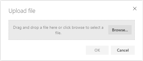 Screenshot da caixa de diálogo de ficheiros Upload e do botão Browse.