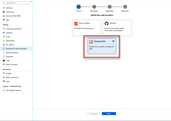 Implemente no AKS a partir dos repositórios Git externos.