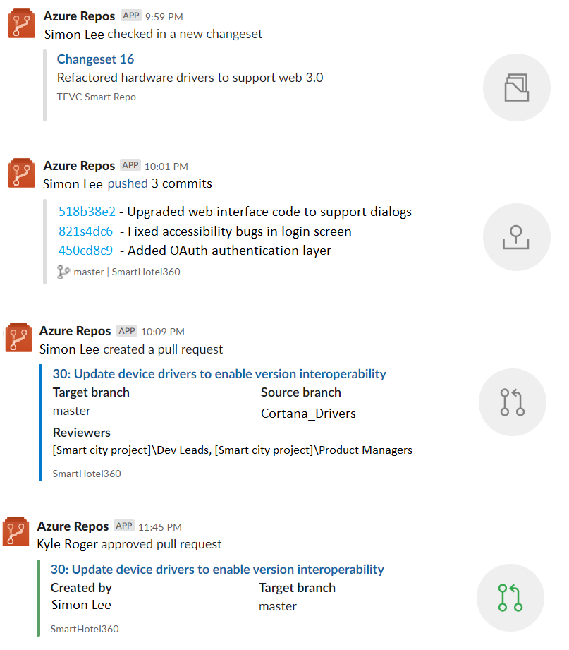 aplicativo Azure Repos para Slack.
