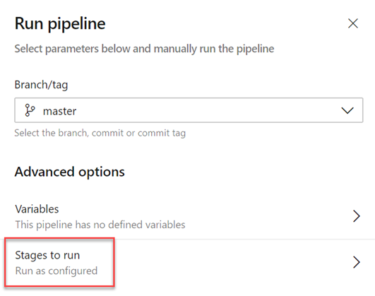 A ignorar fases num pipeline YAML.