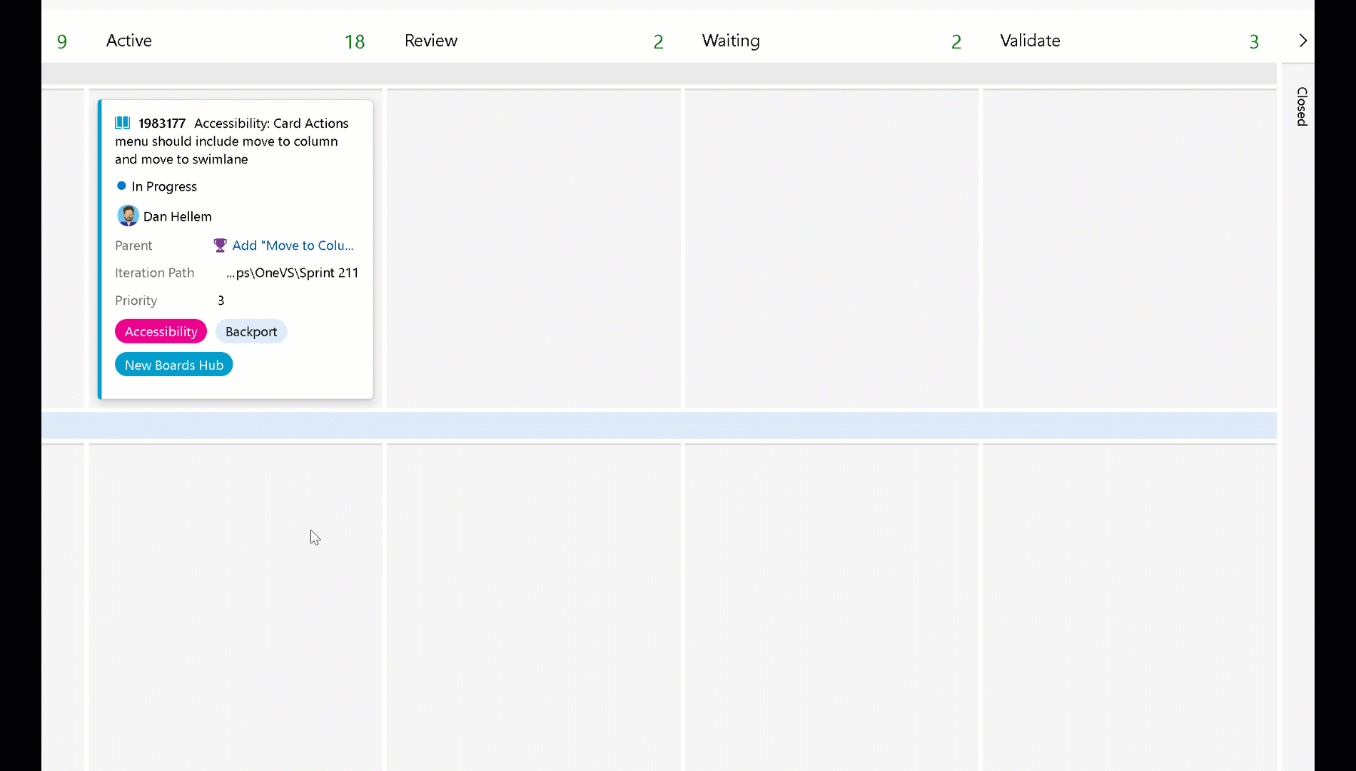 GIF para demonstração de mover para a coluna e mover para a raia.