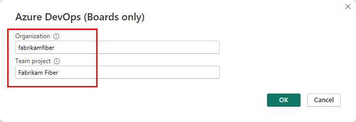 Captura de tela que mostra a especificação da organização e do nome do projeto.