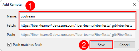 Captura de tela da caixa de diálogo Adicionar remoto no Visual Studio 2019.