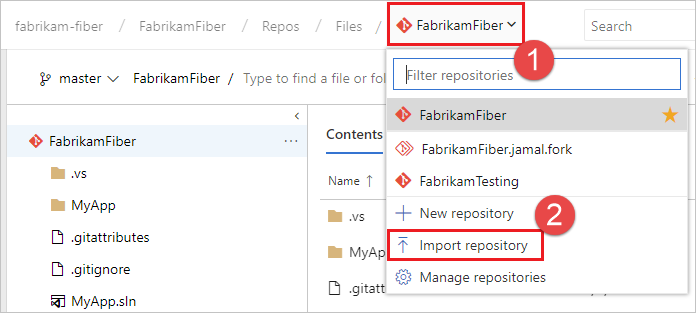 Opção Importar repositório