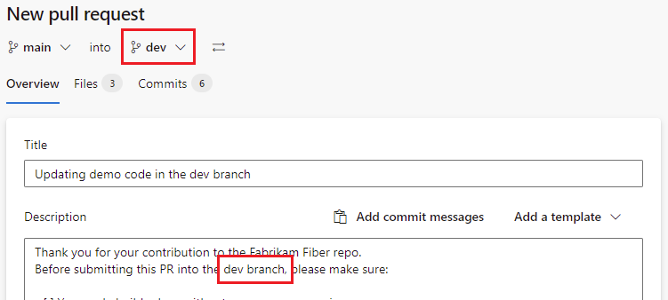 Modelo de pull request específico para a ramificação