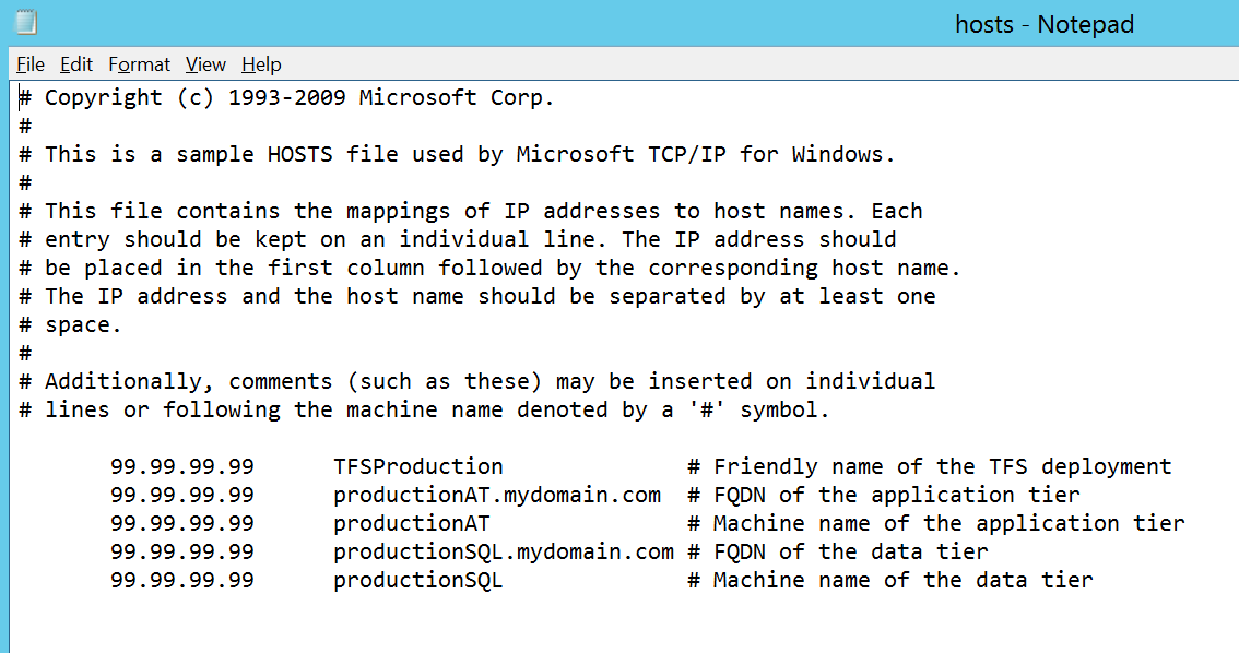 Exemplo de redirecionamento de arquivo de hosts de AT e DT