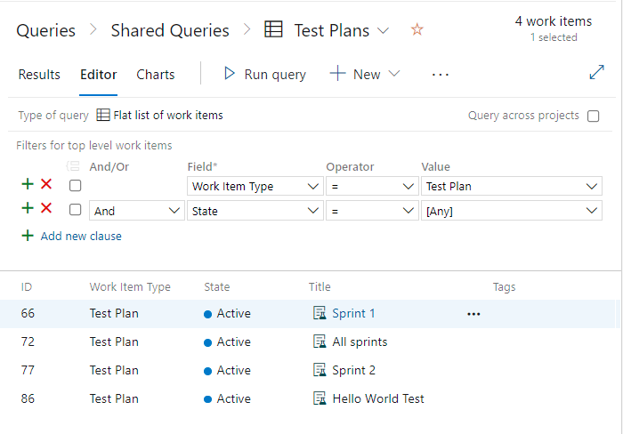 Captura de ecrã a mostrar Editor do Power Query, Planos de teste de consultas.