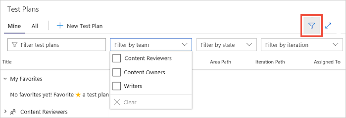 Filter a test plans list.