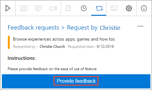 Começar a fornecer feedback para um pedido