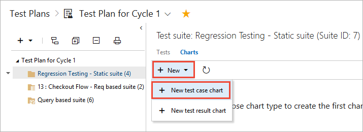 A captura de tela mostra o novo gráfico de caso de teste.