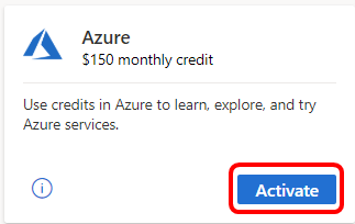 Uma imagem da página de ativação de crédito mensal do Azure.