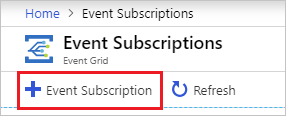 Screenshot that shows the select of Add Event Subscription menu on the Event Grid Subscriptions page.
