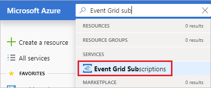 Screenshot that shows Event Grid Subscription in the search box in the Azure portal.