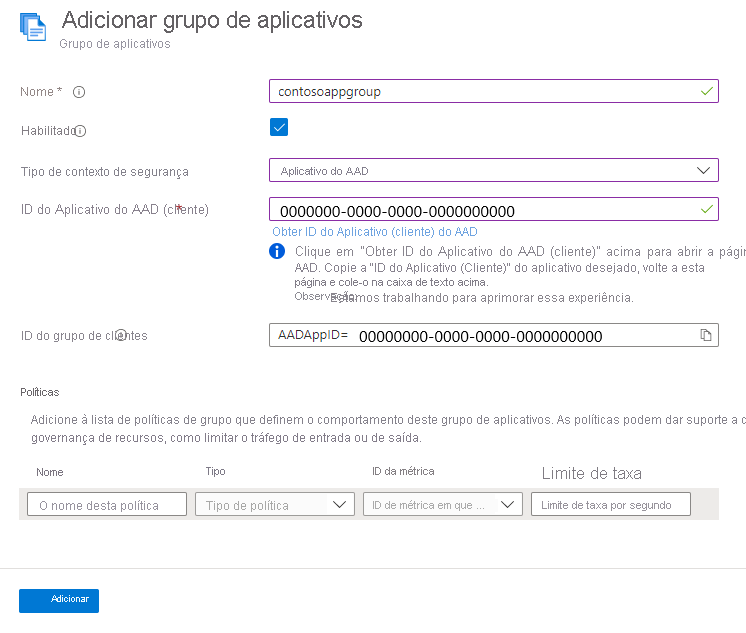 Screenshot of the Add application group page with Microsoft Entra option.