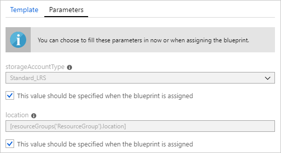 Captura de ecrã das opções de artefacto do modelo do Gestor de Recursos para adicionar à definição de um blueprint.