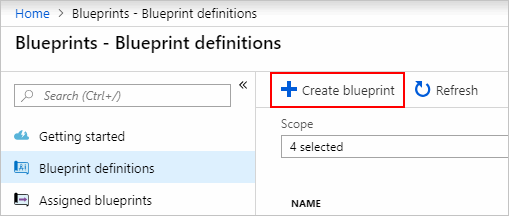 Captura de ecrã que mostra o botão Criar blueprint na página de definições de Blueprint.