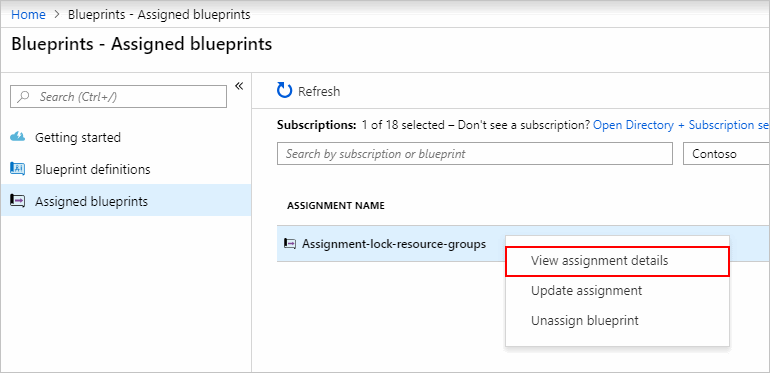 Captura de ecrã do menu contextual da atribuição de esquema com a opção Ver detalhes da atribuição selecionada.