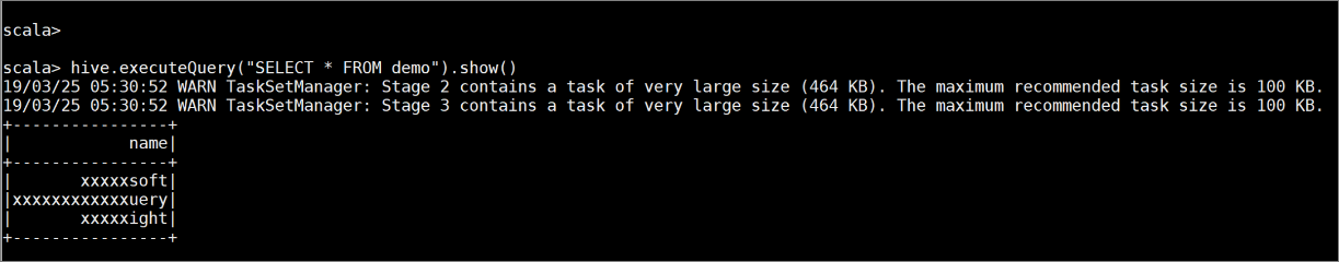 Captura de tela da tabela de demonstração após a aplicação da política de ranger.