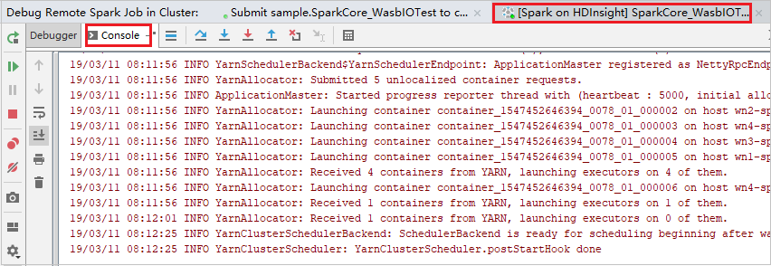 IntelliJ depurar um trabalho remoto Spark sem erros.