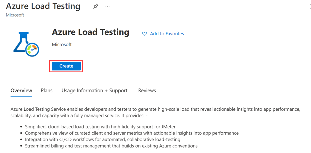 Screenshot que mostra o painel de testes de carga Azure.