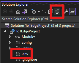 Captura de ecrã do botão que mostra todos os ficheiros no Solution Explorer.