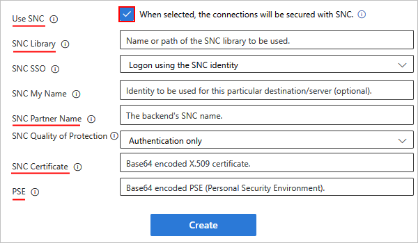 Captura de tela mostrando as configurações de conexão SAP com SNC ativado para ISE.