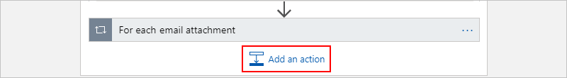 Captura de tela mostrando o recolhido para cada loop. No loop, a opção Adicionar uma ação é selecionada.