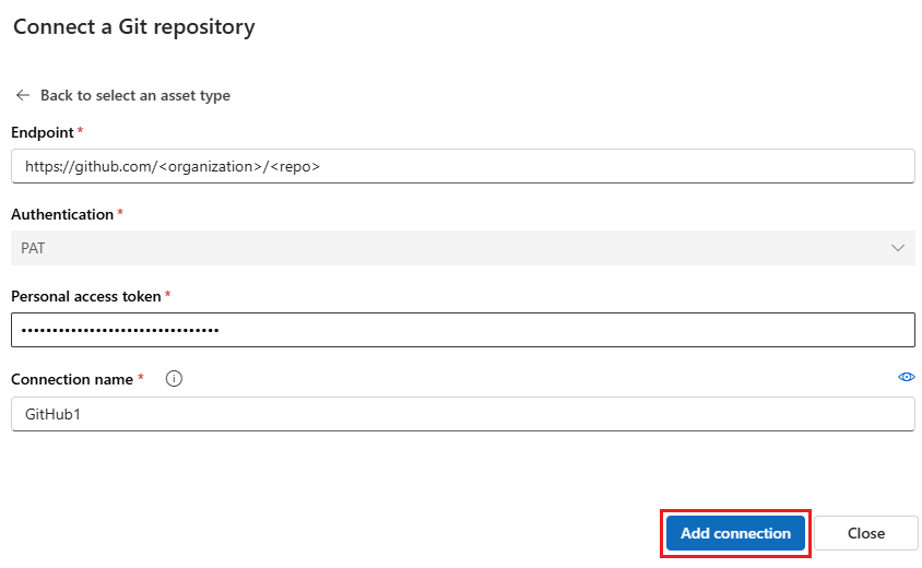 Captura de ecrã a mostrar os campos de entrada para ligar a um registo de contentor genérico na IU do estúdio do Azure Machine Learning.