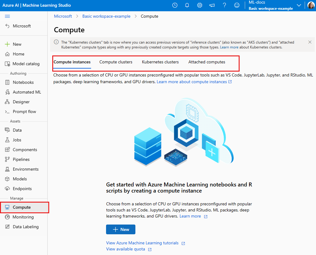 Captura de ecrã da lista de visualização de destinos de computação.