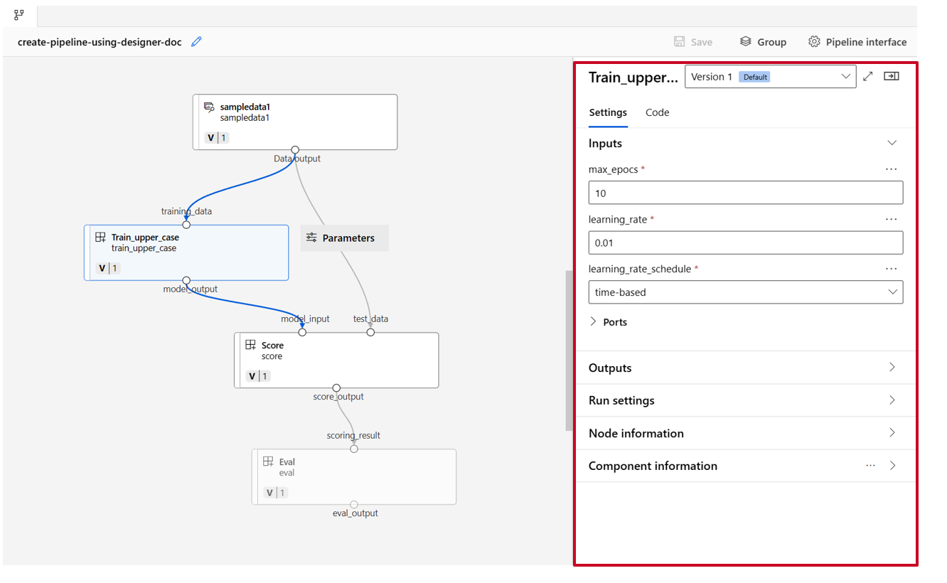 Captura de tela mostrando as configurações de parâmetros do componente.