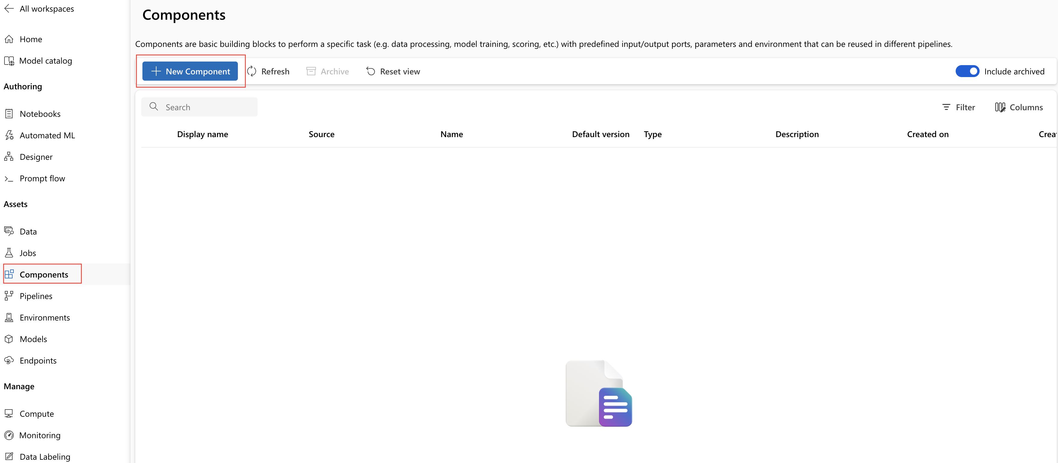 Captura de tela mostrando o botão de entrada de registro na página do componente com pode incluir arquivo.