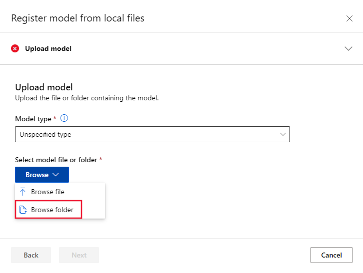 A screenshot of the browse folder option.