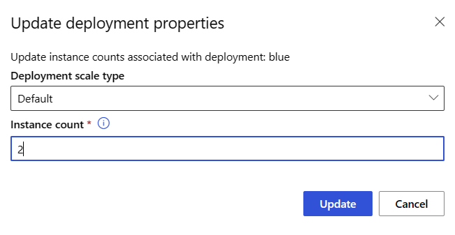 A screenshot showing how to adjust the number of instances used by the blue deployment.