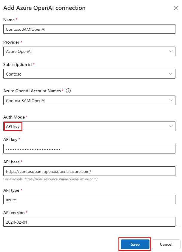 Captura de ecrã das ligações do Azure OpenAI adicionadas.