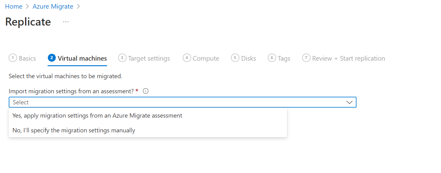 Diagrama que mostra como selecionar as VMs.